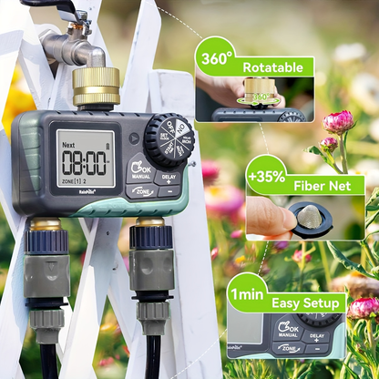 2-Zone Sprinkler Timer Programmable Faucet Irrigation Controller for Lawn & Yard, for Garden, Lawn and Yard Watering