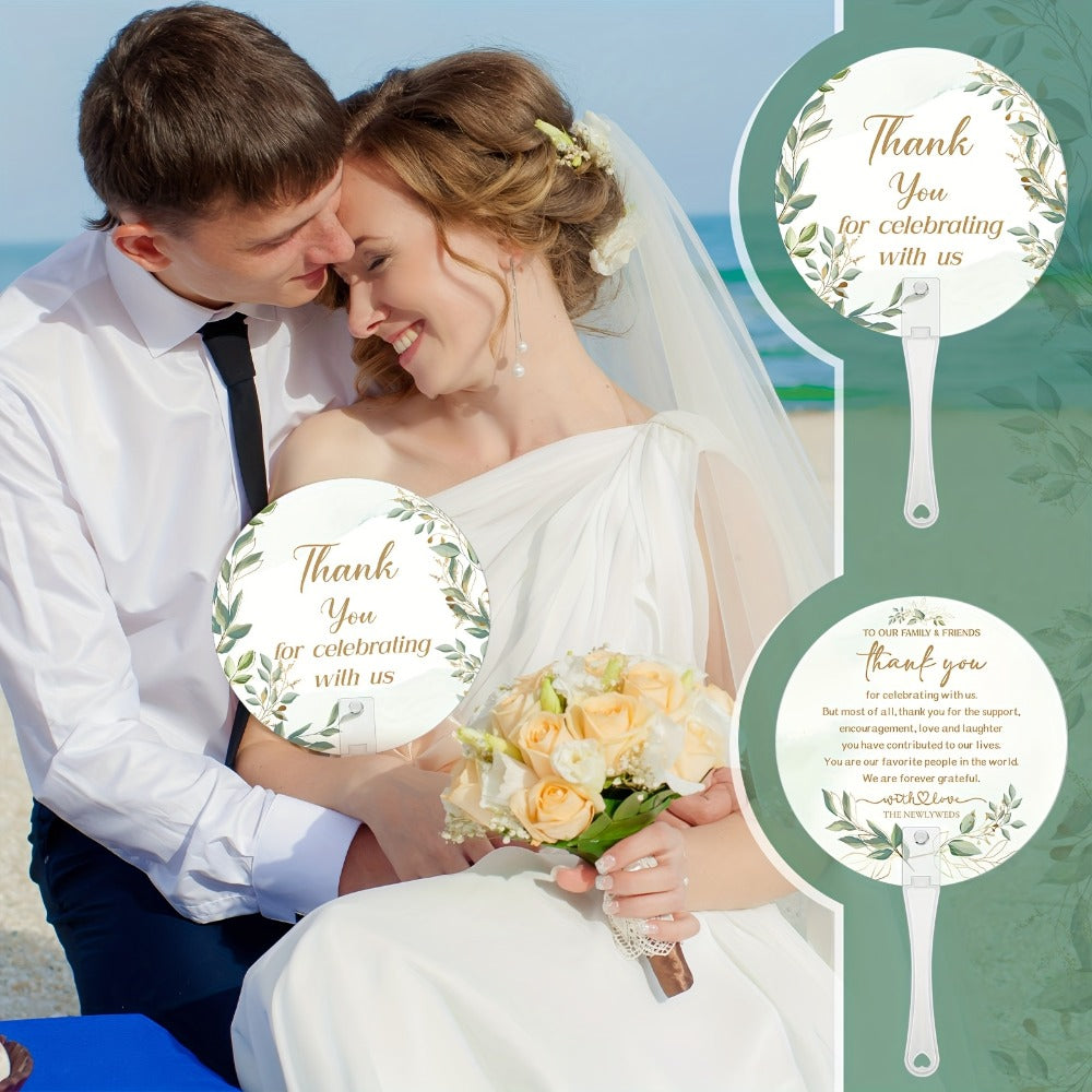 Wedding Hand Fans 100pcs Bulk Plastic Handheld Fans with Handle Greenery Leaf Design Cooling Fans for Ceremony Bridal Shower Party Guests