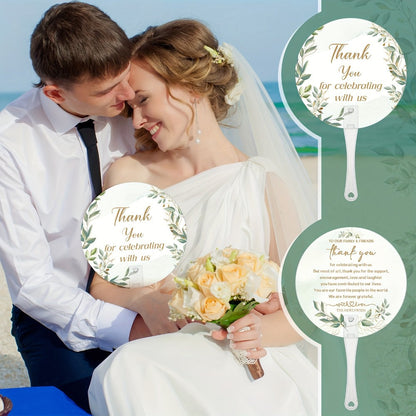 Wedding Hand Fans 100pcs Bulk Plastic Handheld Fans with Handle Greenery Leaf Design Cooling Fans for Ceremony Bridal Shower Party Guests