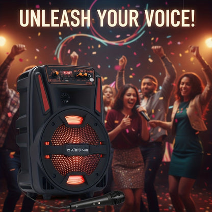 1000W Portable Party Speaker with 8-Inch Woofer, Karaoke Microphone, RGB Lights, Bluetooth, FM, USB & TWS