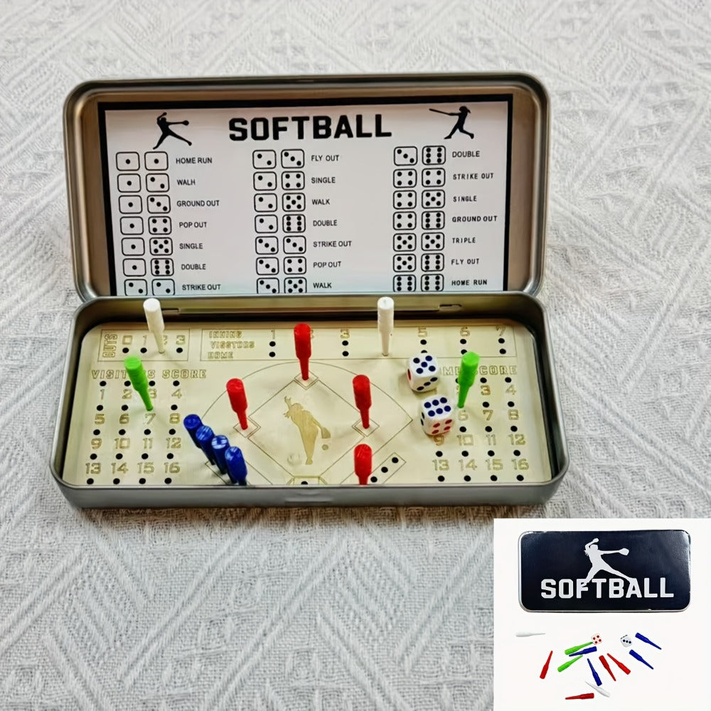 Sports Travel Board Game Set – Portable Wooden Baseball Softball Football Finger Dice Tabletop Game for Family Game Night