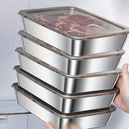 Food Storage Containers with Lids, Five-Piece Stainless Steel Tray Set with Included Lids for Meal Prep and Refrigerator Use