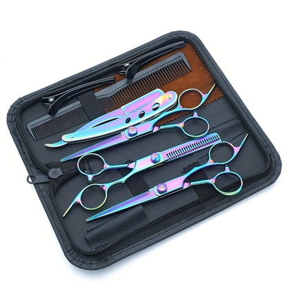 Hair Cutting Scissors Set 6 Inch Stainless Steel with Thinning Shears & Barber Comb – Colorful Professional Hairdressing Shears Kit for Men