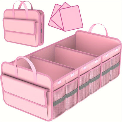 Car Trunk Organizer, 67L Foldable Multi-Compartment Bin with Carry Handles and Pink or Black Color Options