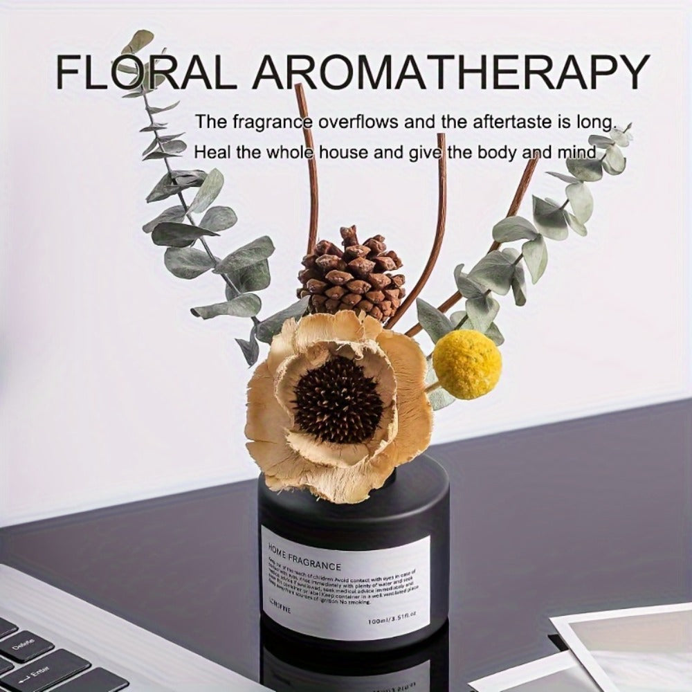Reed Diffuser with Real Flowers & Essential Oil - Home Fragrance Scent Sticks for Bedroom Bathroom Living Room