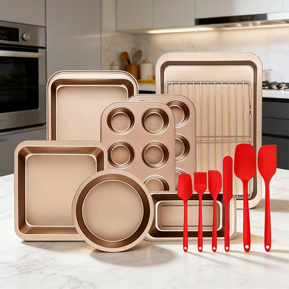 Nonstick Bakeware Set with Cooling Rack Cookie Sheet Cake Pans Loaf Muffin Pizza Pan Baking Pans Set for Kitchen 6 14 15 Piece
