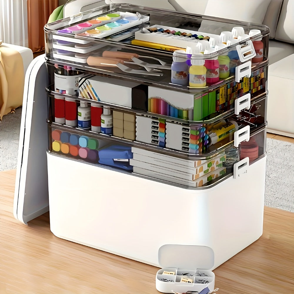 5-Tier Stackable Storage Box with Lids, Large Transparent Organizer with Handle for Home & Travel - Pill Box