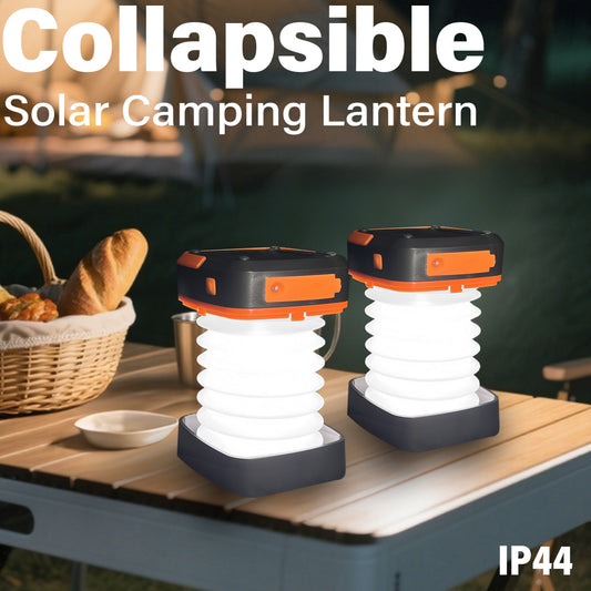 2-Pack Portable Folding Solar Camping Lantern, Mini USB Rechargeable, IPX4 for Indoor & Outdoor Camping
