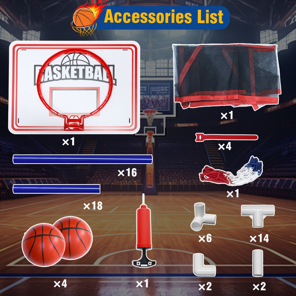 Kids Arcade Basketball Game Set with Hoop & 4 Soft Balls – Indoor Outdoor Sport Play for Ages 3+, Thick PVC Frame