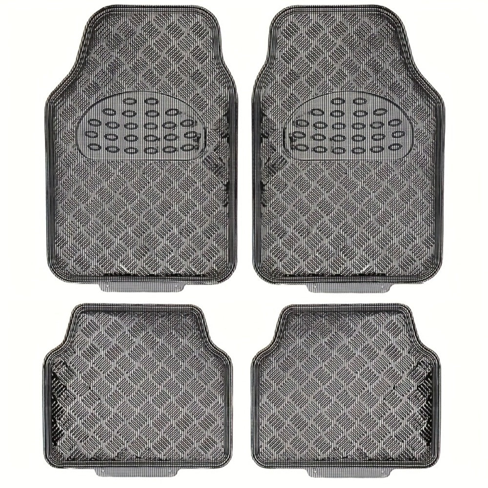 Molded Car Floor Mats, Four-Piece Front and Rear Set with Trim Lines in Six Color Options for Vehicle Footwells