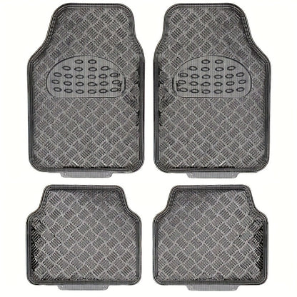Molded Car Floor Mats, Four-Piece Front and Rear Set with Trim Lines in Six Color Options for Vehicle Footwells