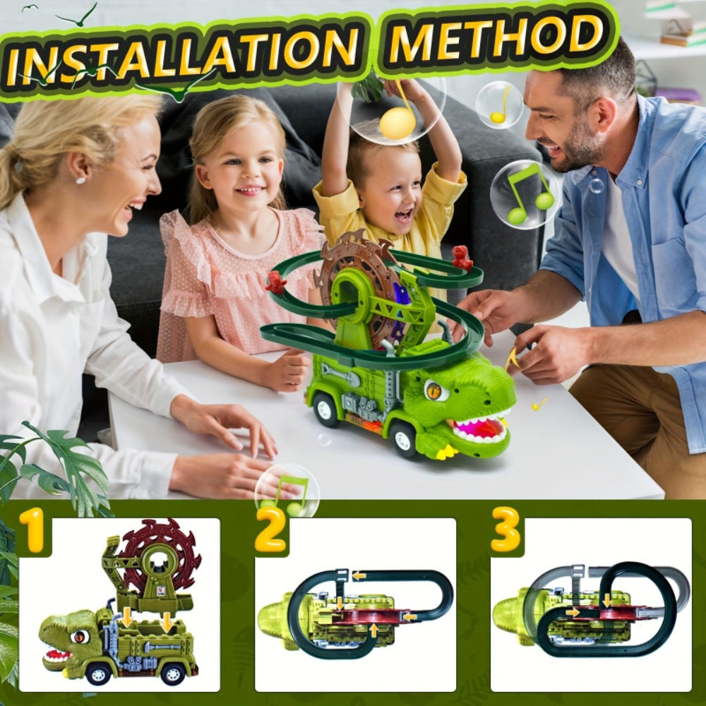 Toddler Dinosaur Track Set Orbital Triceratops Electric Stair Slide Roller Coaster Toy with Lights & Music