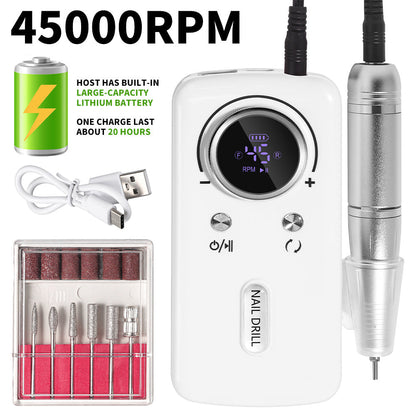 Cordless 45000 RPM Nail Drill Kit with Rechargeable 1800mAh Battery, USB-C Charging and Three Color Options
