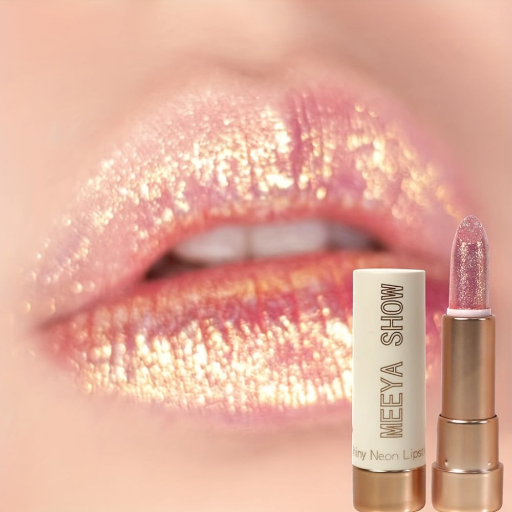 Glitter Shimmer Lipstick Set 3Pcs Pearlescent Pinkish Golden Creamy Glossy Sparkle Lip Gloss Lip Makeup for Party Stage Cosplay Festival