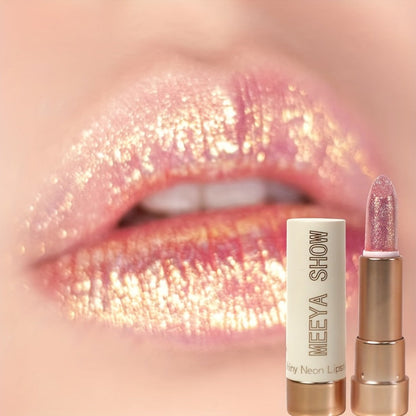 Glitter Shimmer Lipstick Set 3Pcs Pearlescent Pinkish Golden Creamy Glossy Sparkle Lip Gloss Lip Makeup for Party Stage Cosplay Festival