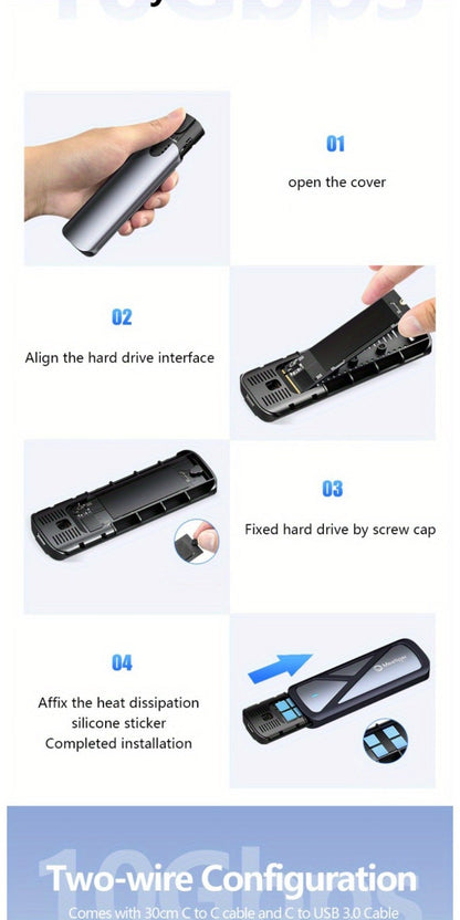 M.2 NVMe/SATA SSD Enclosure 10Gbps USB Adapter, Supports M & B+M Key, 2230/2242/2260/2280, Portable Metal SSD Case for PC