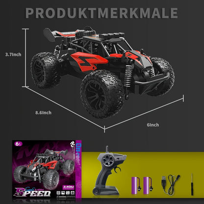 RC Off-Road Truck for Kids Ages 6+, High Speed Remote Control Car Alloy Steel Body Full-Function 4WD Monster Truck Toy for Boys
