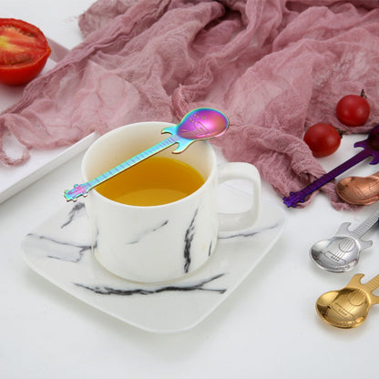 Guitar Shaped Spoons Set of 6 304 Stainless Steel Creative Teaspoons for Coffee Milk Tea Ice for Entryways, Bedrooms and Living Spaces