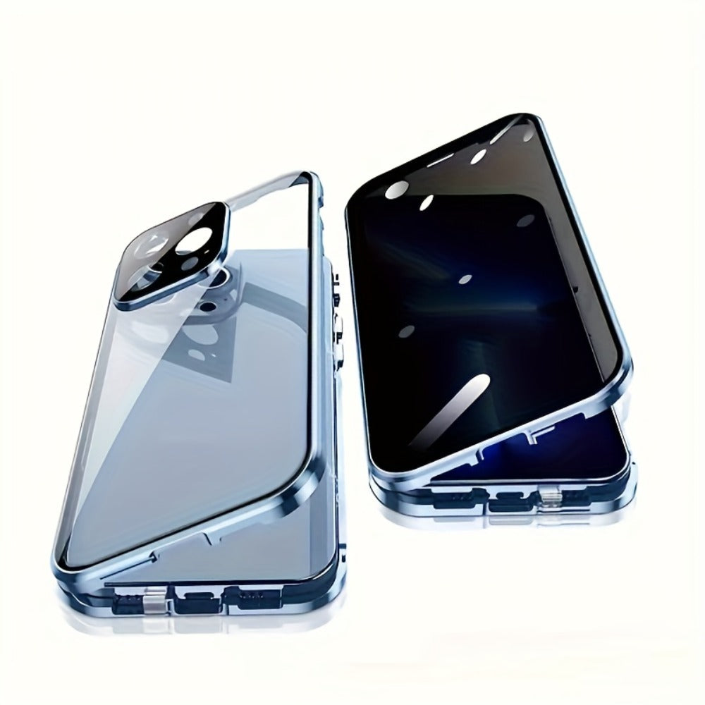Phone Case Privacy Tempered Glass Cover with Aluminum Frame and Snap Lock for Select iPhone 12-17 Models