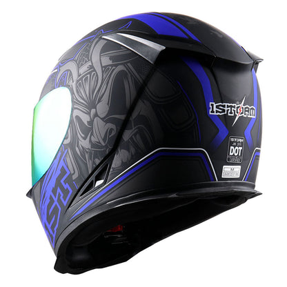 Motorcycle Helmet Full-Face Shell with Tinted and Spare Clear Shields, Quick-Release Buckle, Nine Styles and S-XL Sizes