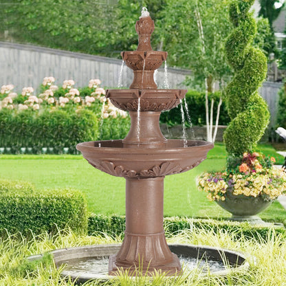 Outdoor Water Fountain 3-Tier 48.4" – Italian Cascading Garden Fountain with Carved Flowers, IPX5 Pump, Large Floor-Standing Resin Bubbler