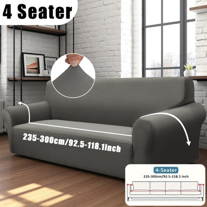 Sofa Cover Solid-Color Fitted Slipcover Options for 1, 2, 3 or 4-Seater Sofas and Separate Pillowcase