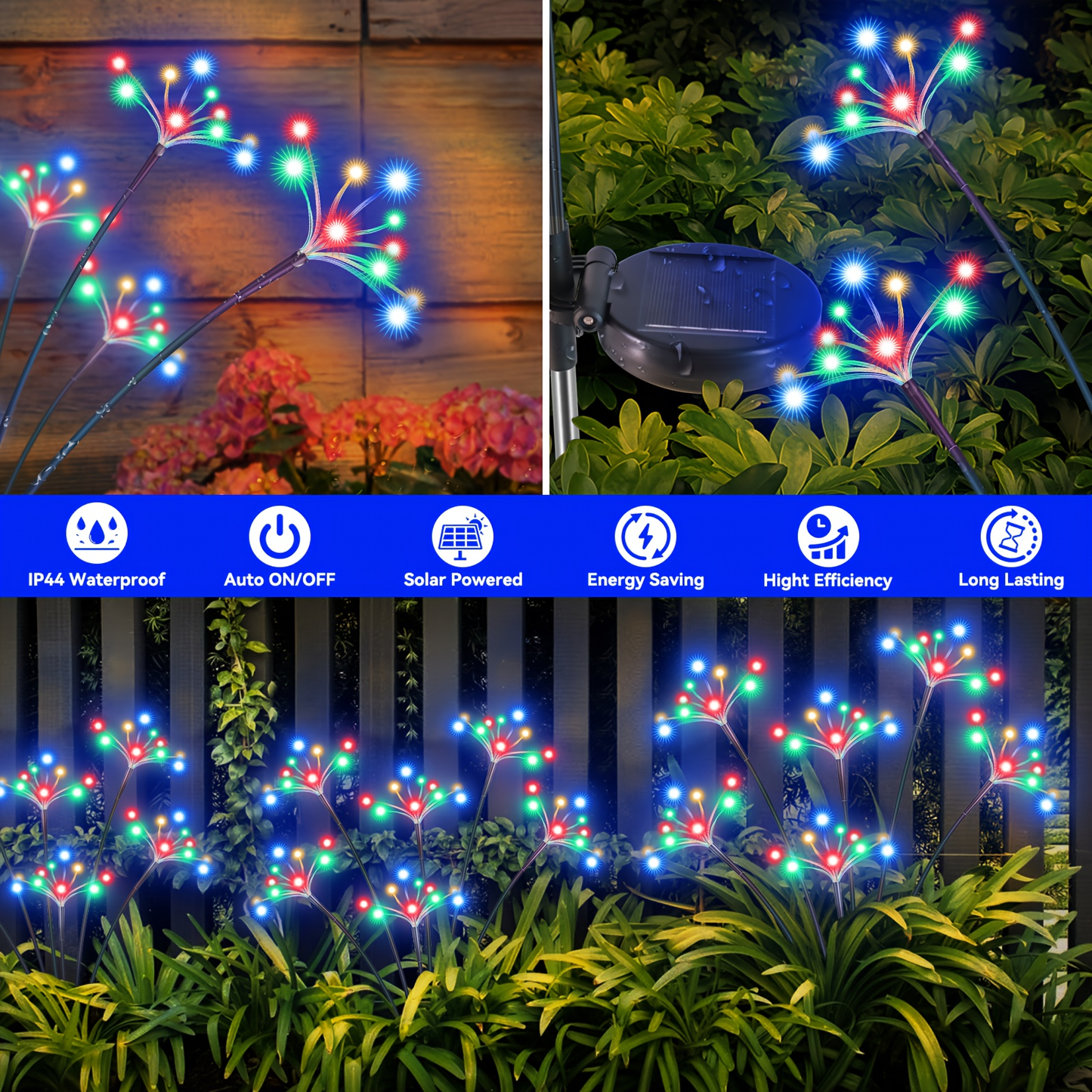 Solar Garden Lights 4-Pack Swaying Firework Stakes with Two Modes and Six Colors for Flowerbed Decor