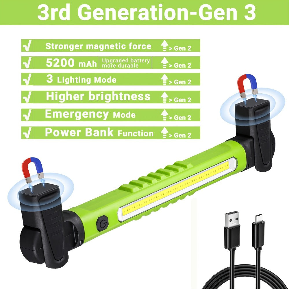 LED Work Light 2500LM Rechargeable Magnetic Underhood Inspection Light with 5200mAh Battery & Hooks