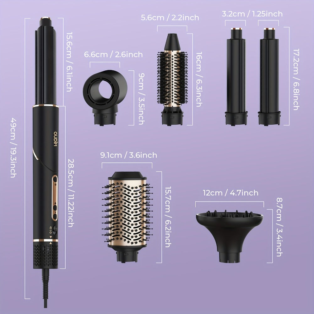 OUDIM 6-in-1 Hot Air Brush Hair Styling Tool with 110, 000 RPM Motor, Foldable Handle and Storage Bag