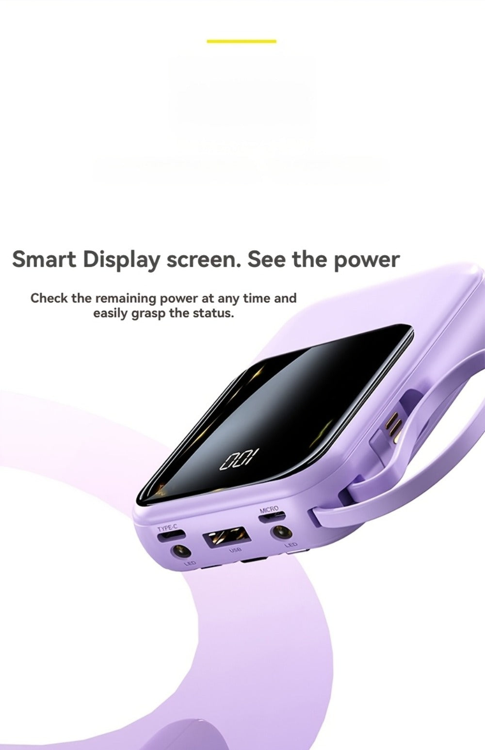 Power Bank 21000mAh Mini with 5W or 22.5W Power Options, Built-In Cable Set and LED Display