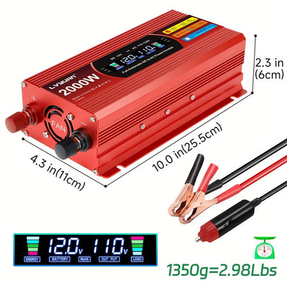 Multi-Format Car Power Inverter with 200W, 1000W or 3000W Labels in Red and Black Options for Vehicles