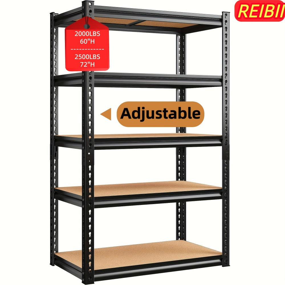 5-Tier Garage Shelving Unit, Metal & Wood Storage Shelves, Adjustable Utility Rack for Garage, Basement