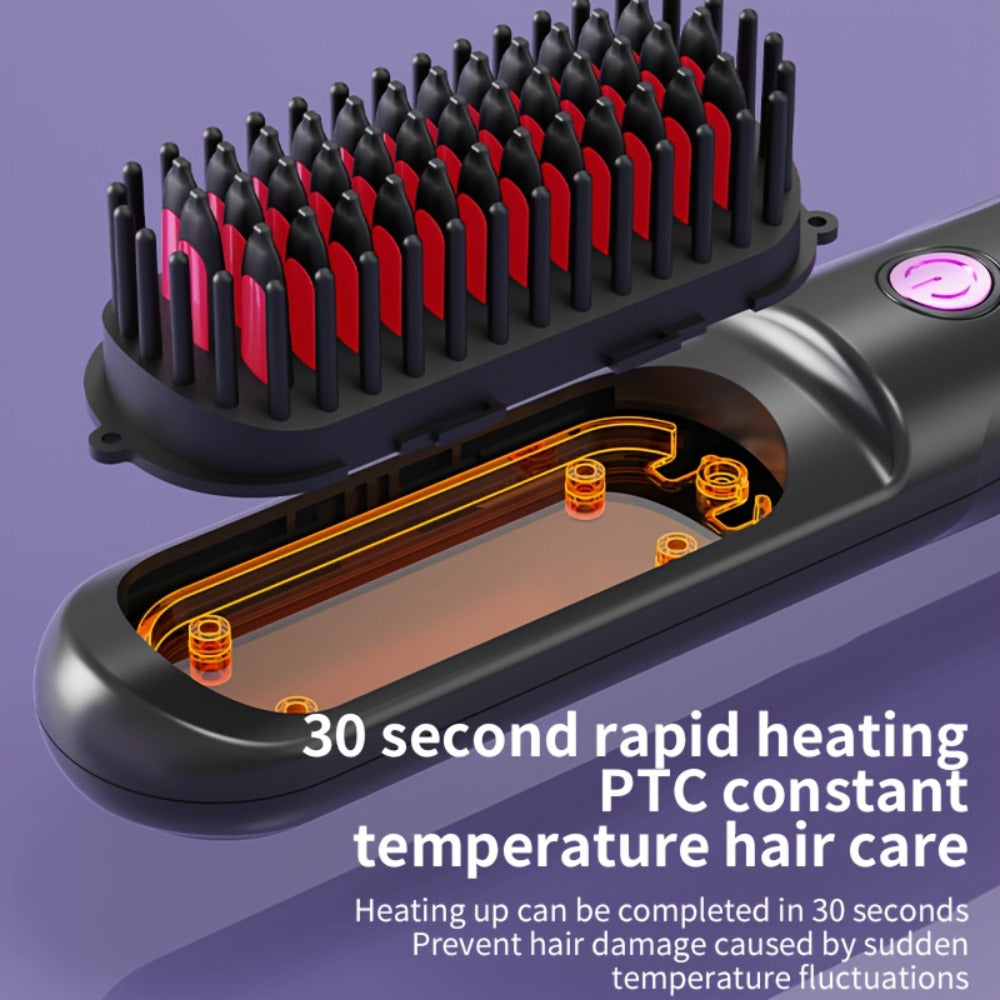 Wireless Hair Straightener Comb - Portable Cordless Straightening Brush with 3-Min Fast Heat, 3 Temp Settings 170-190°C