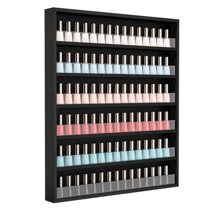 Wall Mount Nail Polish Rack 6 Tier Holds 120 Bottles with Acrylic Baffles – Large Nail Varnish Display Shelf Organizer for Salon Home White