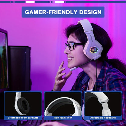 GS450 Gaming Headset Surround Stereo with LED Lights & Memory Earmuffs for Bedside Audio, Alarms and Room Entertainment