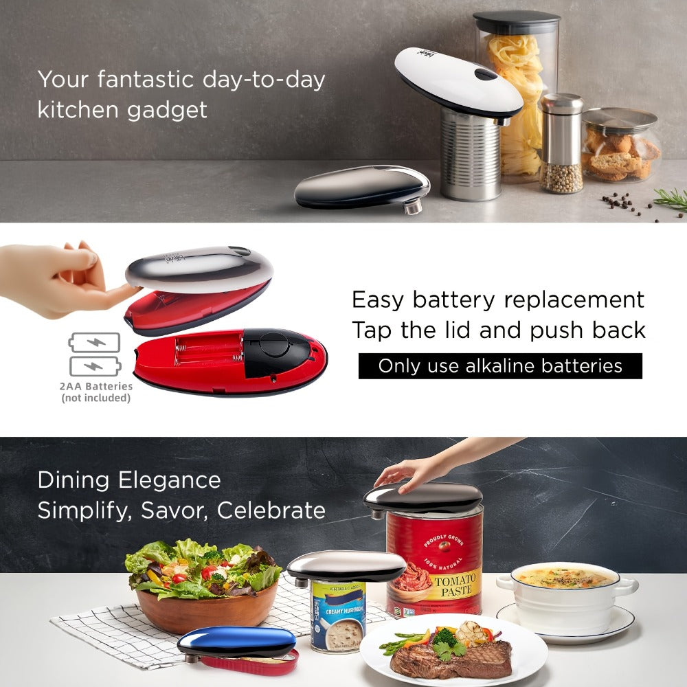Kitchen Expert Battery Can Opener with One-Touch Control, Circular Rim Operation and Four Colors