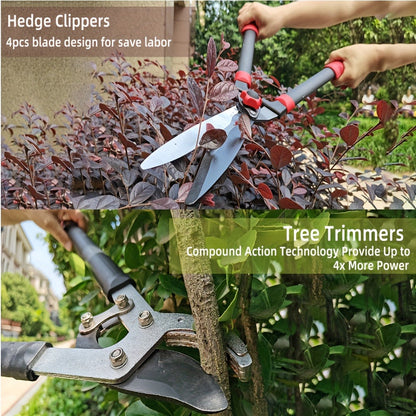 Garden Pruning Shears Set Loppers Hedge Shears & Hand Pruner Combo, Alloy Steel Branch Cutter Kit with Compound Action