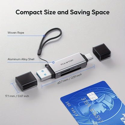 SD Card Reader USB 3.0 & USB-C Dual Slot Adapter for SD Micro SD SDHC SDXC MMC, PUWLTOP 5Gbps High-Speed Memory Card Reader