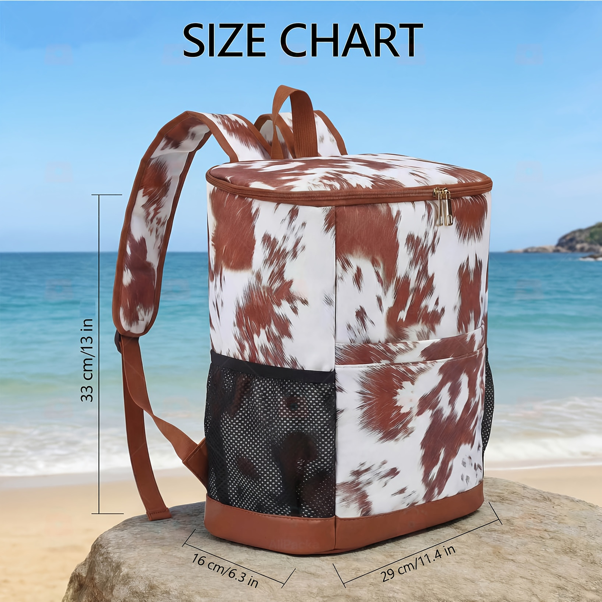 Insulated Cooler Backpack 30-Can Capacity, Leopard Print Portable Lunch Bag with Mesh Side Pockets & Adjustable Straps