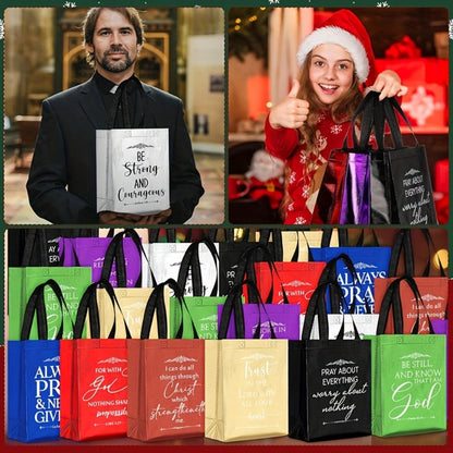 Christian Gift Bags Bulk 48pcs with Handles, Bible Verse Religious Gift Bags Medium Size, Reusable Church Bags for Father's Day