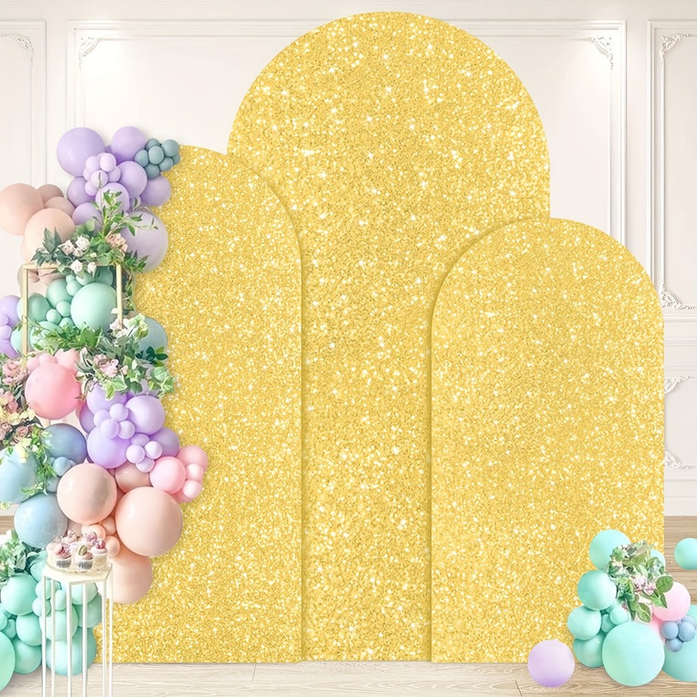 Sequin Wedding Arch Cover Set 3pcs, 6ft 6.6ft 7.2ft Metallic Spandex Payette Glitter Arch Backdrop Cover for Wedding Ceremony