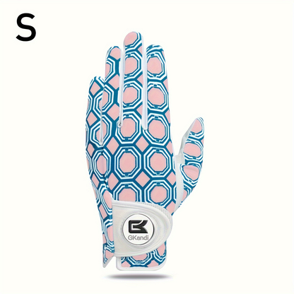 Women's Golf Gloves Left Hand with Ball Marker – All-Weather Grip Leather Golf Glove for Ladies Right-Handed Golfers, Colorful Design