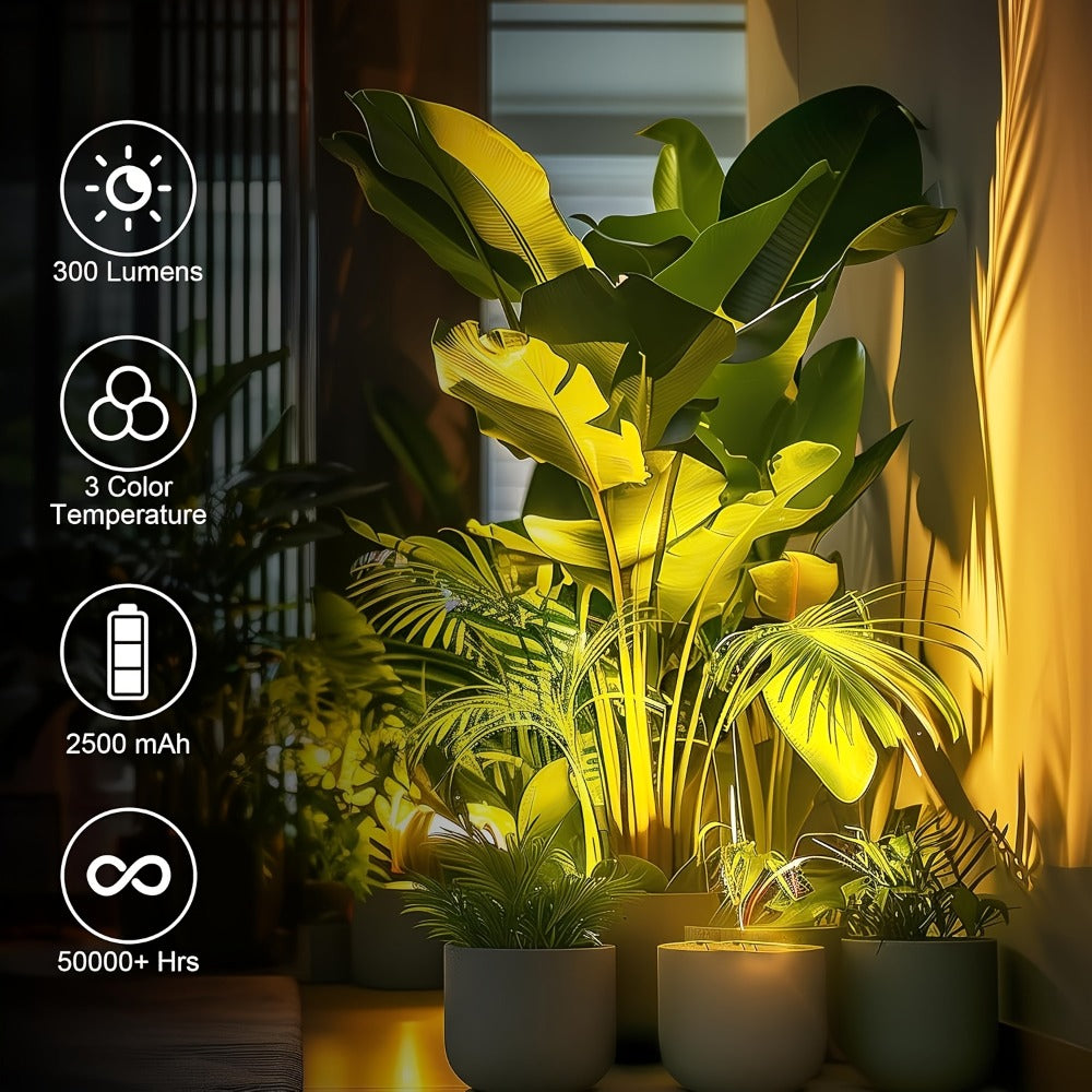 Rechargeable Indoor Spotlight LED, 3-Color Dimmable with Remote & Timer, 350° Adjustable, 2500mAh Battery