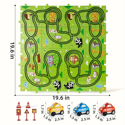 Jigsaw Puzzle Race Track Car Set Toy for Boys Kids, 39 56 73 PCS Flexible Building Track with Toy Cars