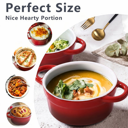 Mini Cocotte Ceramic Casserole Dishes Set of 4 with Lids and Handles - 12oz Baking Ramekins Microwave Cookware