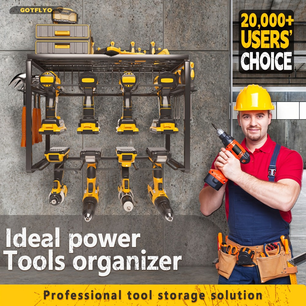 Wall Mounted Power Tool Organizer Rack, Metal Drill Holder with 2/3/4 Layer Floating Shelf, Garage Tool Storage for Cordless Drills