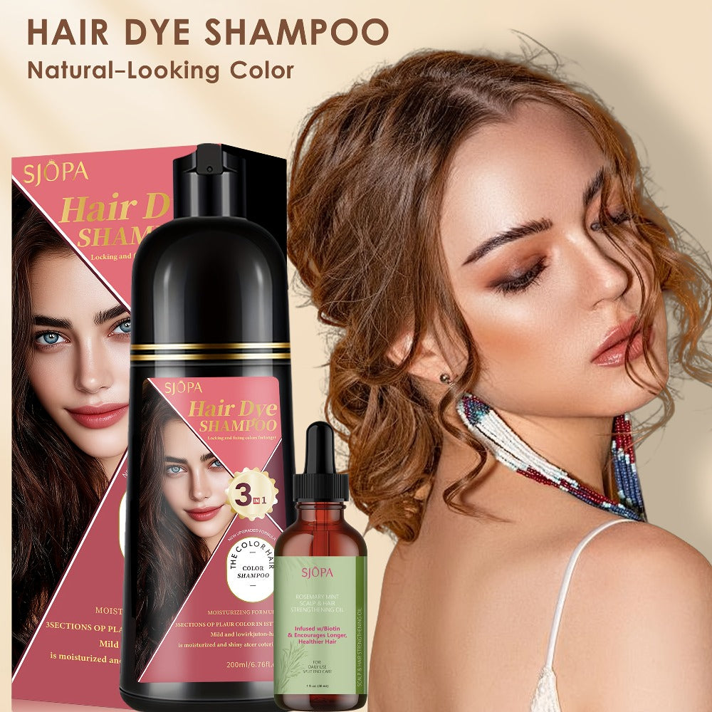 Hair Color Shampoo, SJOPA 3-in-1 Bottle-and-Dropper Set with 10 Rose, Brown, Purple and Black Color Options
