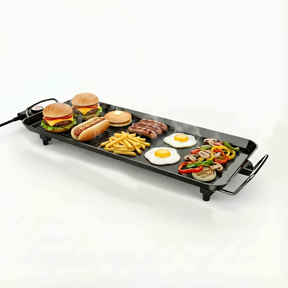 Indoor Electric Grill Smokeless, Non-Stick BBQ Griddle with Adjustable Temperature & Drip Tray