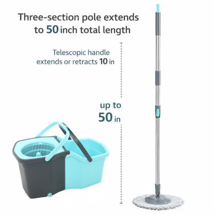 360 Spin Mop and Bucket Set with Wringer – Stainless Steel Extended Handle Spinning Mop Bucket System with Microfiber Mop Refills