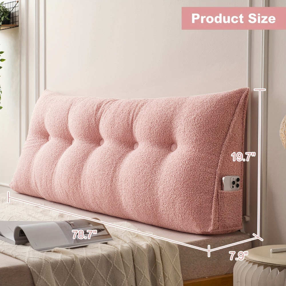 Bed Wedge Pillow Headboard Pillow with Side Pockets Removable Cover Teddy Velvet Reading Pillow Twin Queen King